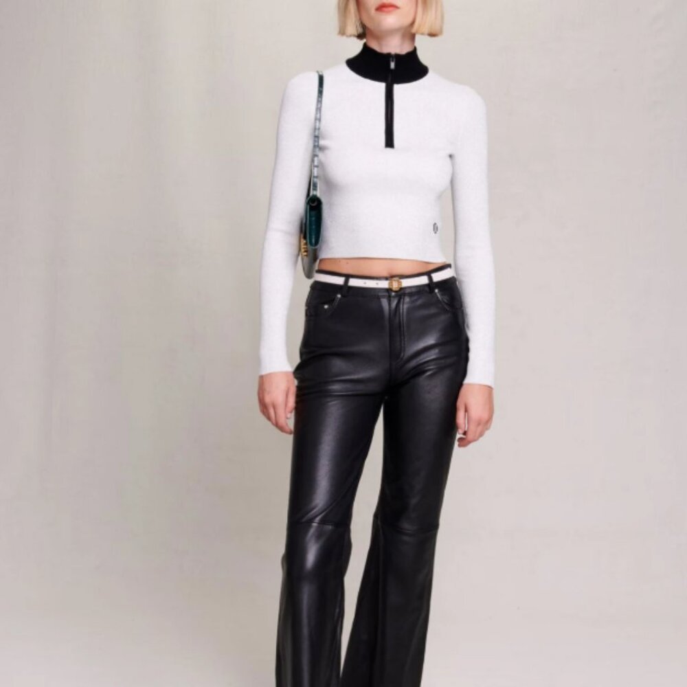 Maje Cropped Knit Silver Sweater NWT Size 1